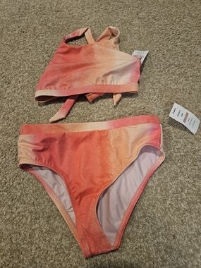 Girls Size 12- Coral-Peach Ombre Two-Piece Swimsuit